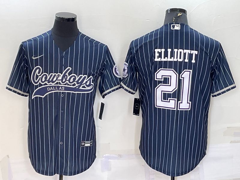 Men Dallas Cowboys #21 Elliott Blue stripe 2022 Nike Co branded NFL Jersey->dallas cowboys->NFL Jersey